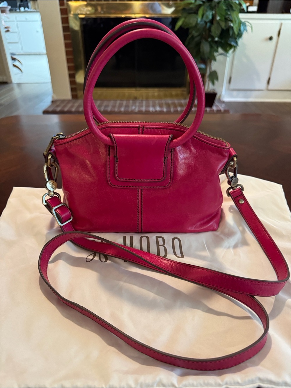 HOBO Hot Pink Leather Small Sheila Crossbody Satchel with Removable Strap